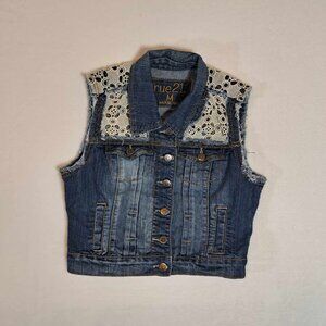 Rue21 Women's Sleeveless Denim Jacket Lace Vest Size‎ Medium